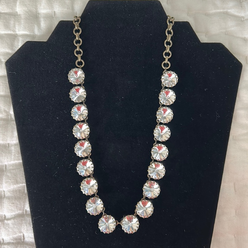 J Crew Large Statement Clear Crystal Necklace Wit… - image 1